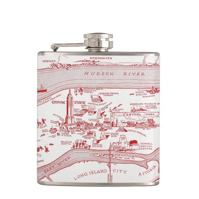 MAP: MANHATTAN, c1935 Hip Flask (Front)
