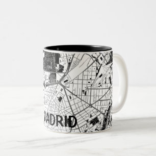 Map minimalist map of Madrid - Black-White Two-Tone Coffee Mug