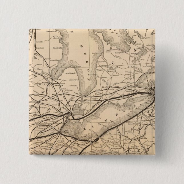 Map New York Central and Hudson River Railroad 2 Inch Square Button (Front)