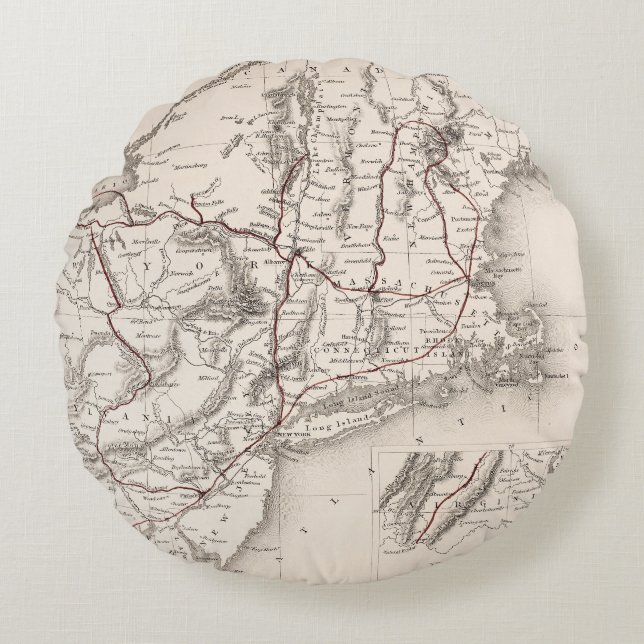 Map: Northeast USA Round Pillow (Front)