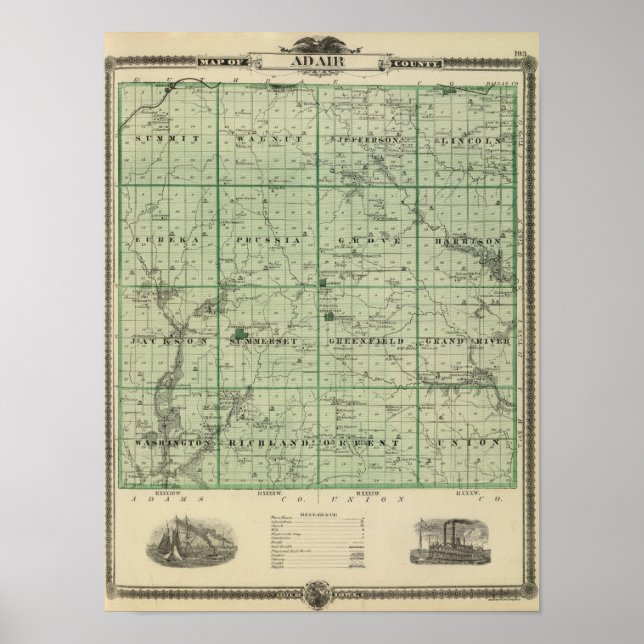 Map of Adair County, State of Iowa Poster (Front)