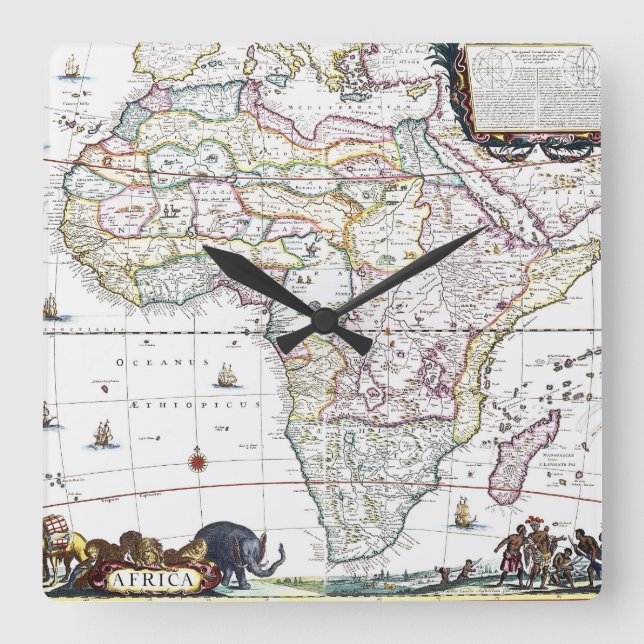 Map of Africa | 1696 Square Wall Clock (Front)