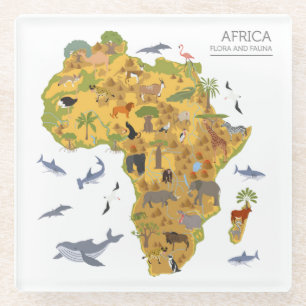 Map of Africa Flora & Fauna Glass Coaster