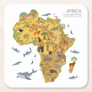 Map of Africa Flora & Fauna Square Paper Coaster