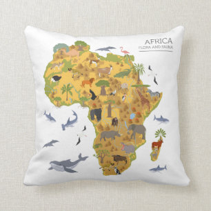 Map of Africa Flora & Fauna Throw Pillow