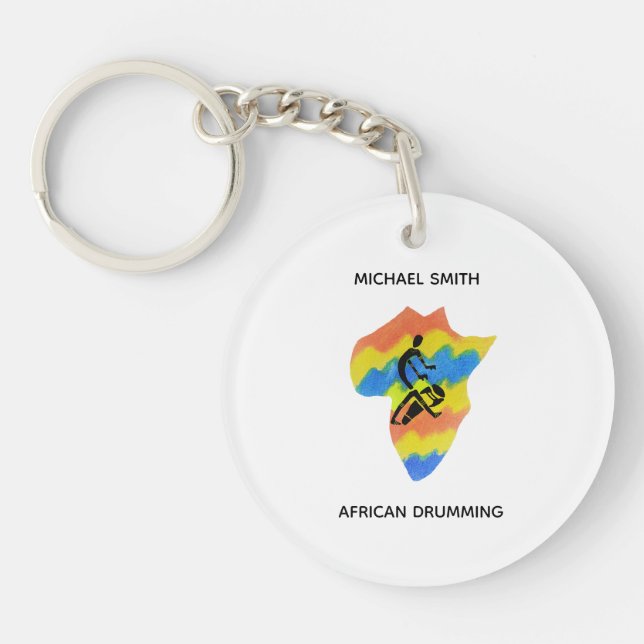 Map of Africa Shape and African Drumming Keychain (Front)