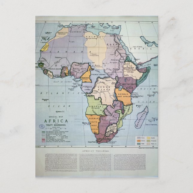 Map of Africa showing Treaty Boundaries, 1891 Postcard (Front)