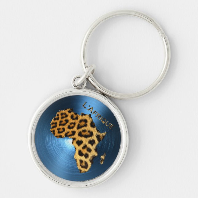 Map of AFRICA Steel-Blue Leopard Fur Series Keychain (Front)