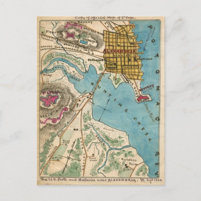 Map of Alexandria VA and Neighbour Cities Postcard (Front)
