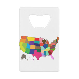 Map of America in Colours Credit Card Bottle Opener