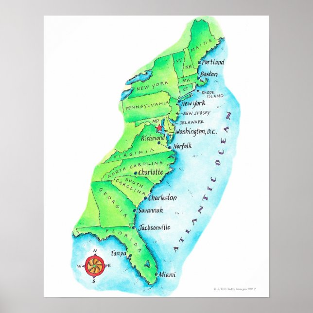 Map of American East Coast Poster (Front)