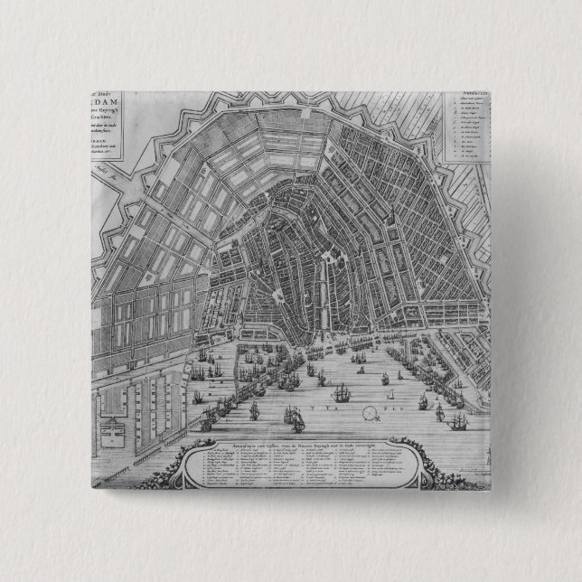 Map of Amsterdam, 1662 2 Inch Square Button (Front)