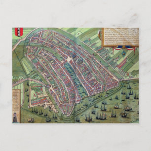Map of Amsterdam, from 'Civitates Orbis Terrarum' Postcard