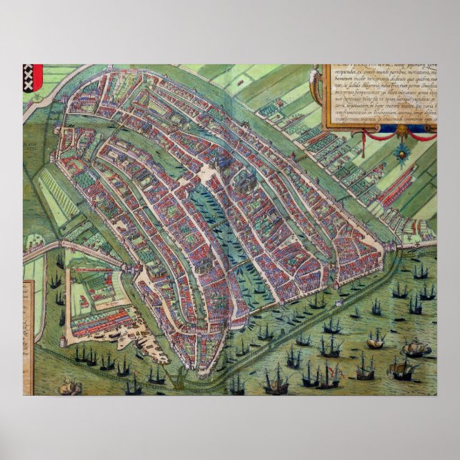 Map of Amsterdam, from 'Civitates Orbis Terrarum' Poster (Front)