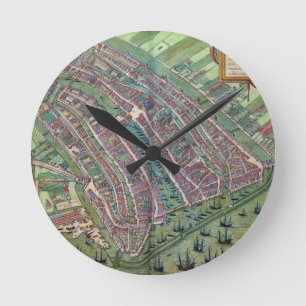 Map of Amsterdam, from 'Civitates Orbis Terrarum' Round Clock