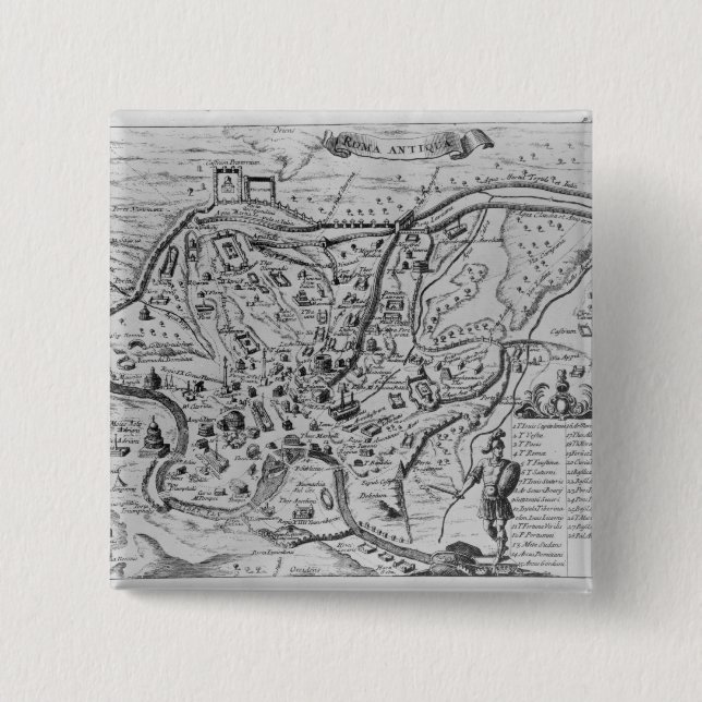 Map of Ancient Rome 2 Inch Square Button (Front)