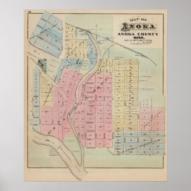 Map of Anoka, Anoka County, Minnesota Poster (Front)
