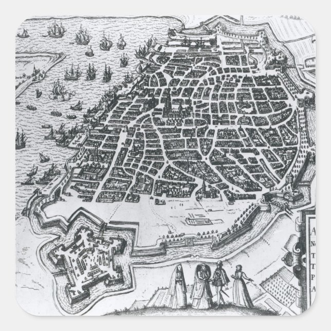 Map of Antwerp, 1598 Square Sticker (Front)