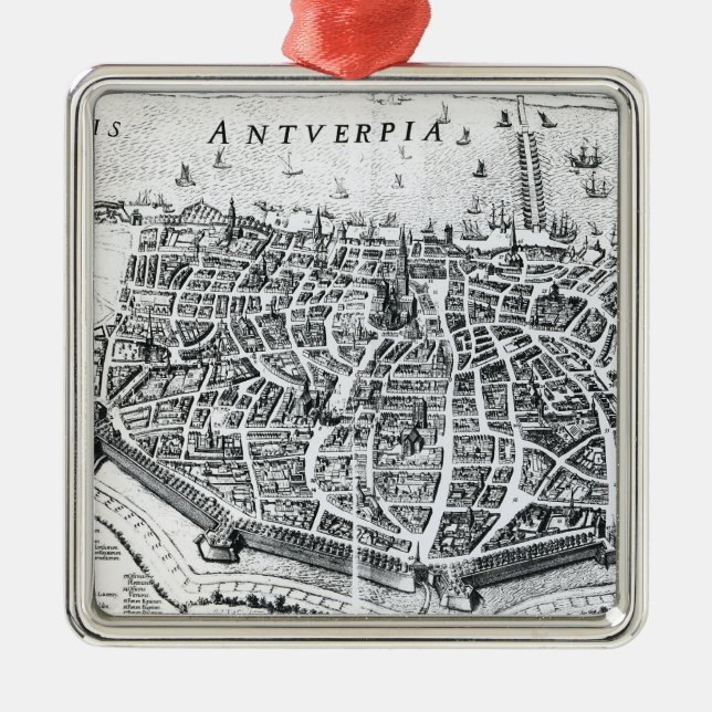 Map of Antwerp Metal Ornament (Front)