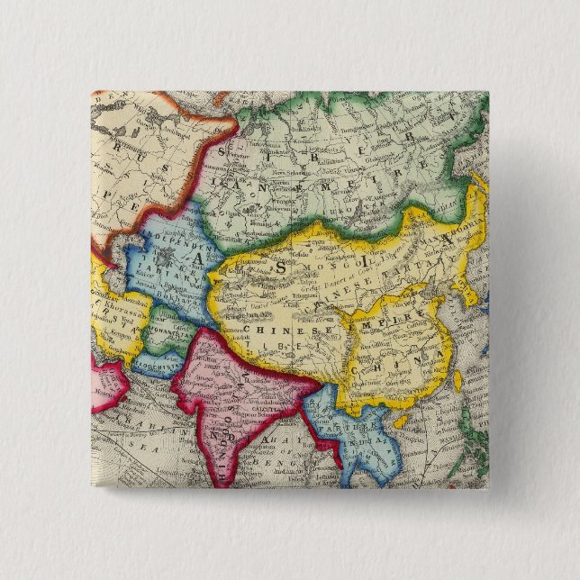 Map Of Asia 2 Inch Square Button (Front)