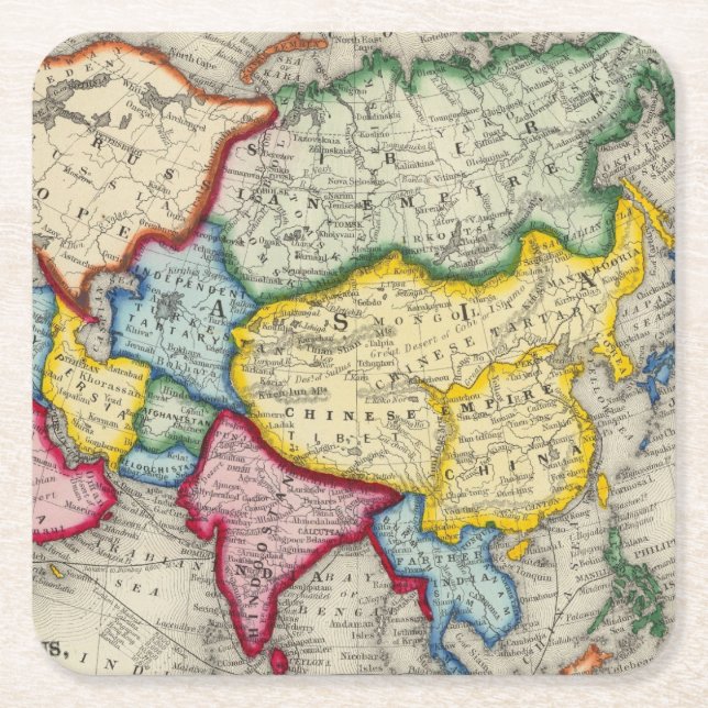 Map Of Asia Square Paper Coaster (Front)