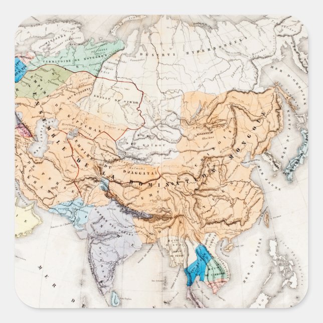 Map of Asia | Time of Kublai Khan Square Sticker (Front)