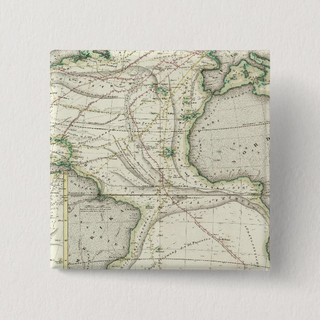 Map of Atlantic Ocean 2 Inch Square Button (Front)