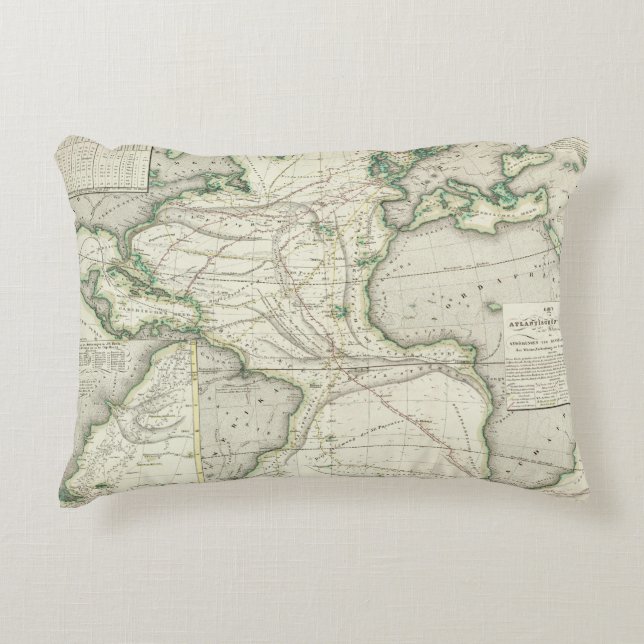 Map of Atlantic Ocean Decorative Pillow (Front)