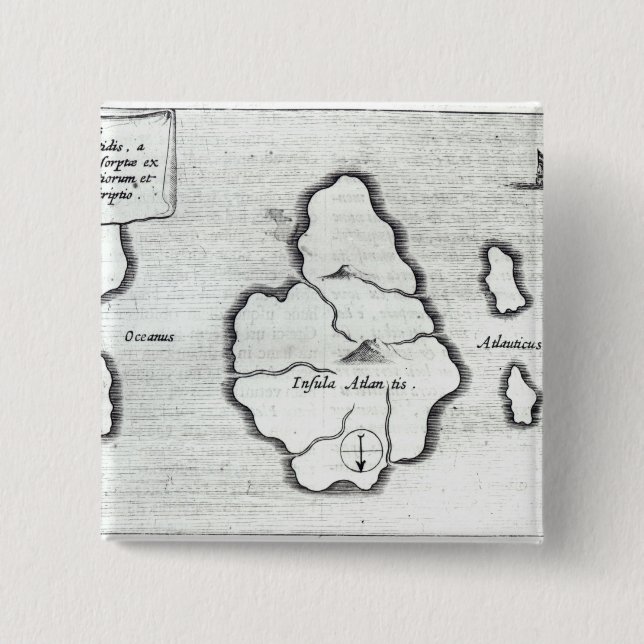 Map of Atlantis, from 'Mundus Subterraneus' 2 Inch Square Button (Front)