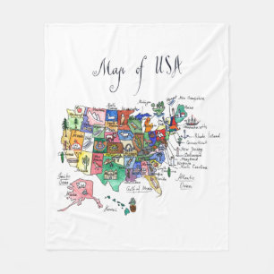 Map of Attractions of United States of America Fleece Blanket