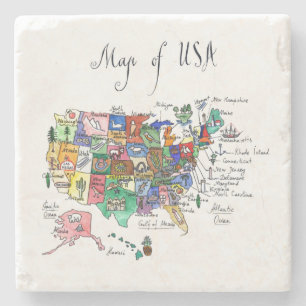 Map of Attractions of United States of America Stone Coaster