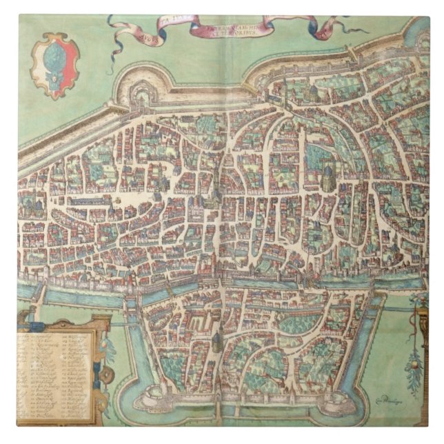 Map of Augsburg, from 'Civitates Orbis Terrarum' b Tile (Front)
