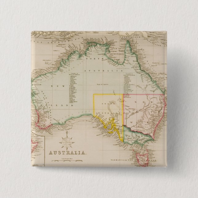 Map of Australia & New Zealand 2 Inch Square Button (Front)