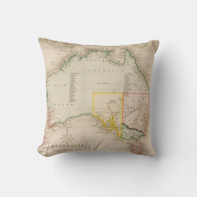 Map of Australia & New Zealand Throw Pillow (Front)