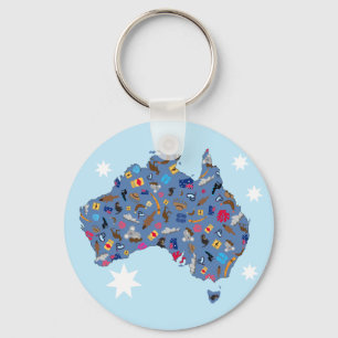 Map of Australia with cultural items Keychain