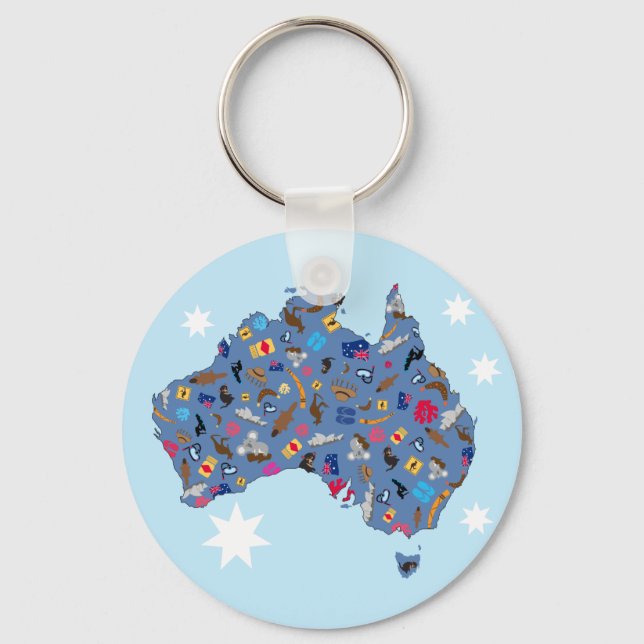 Map of Australia with cultural items Keychain (Front)