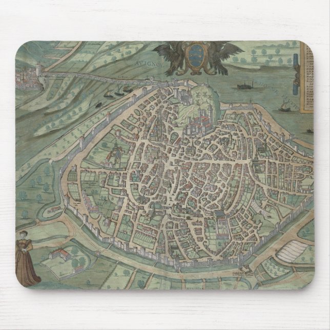 Map of Avignon, from 'Civitates Orbis Terrarum' by Mouse Pad (Front)