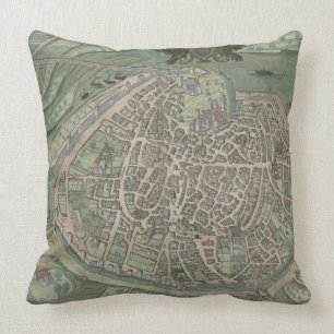 Map of Avignon, from 'Civitates Orbis Terrarum' by Throw Pillow