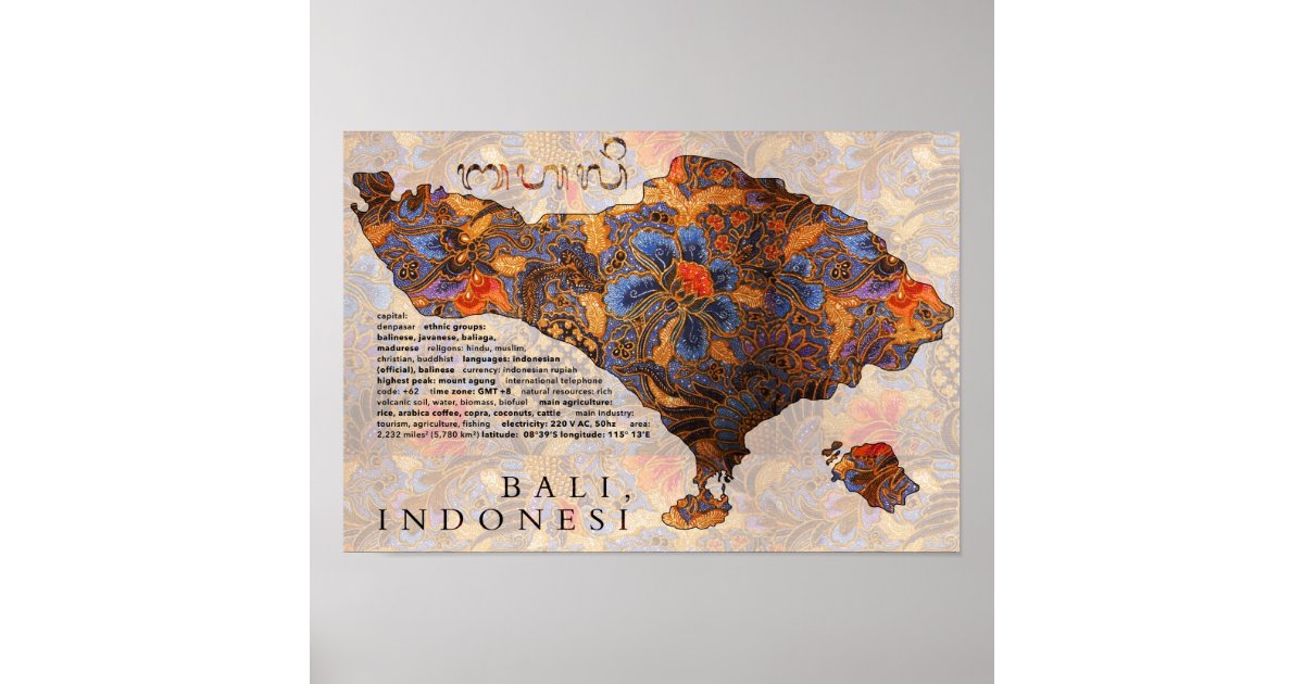 Map Of Bali  Traditional Batik  Poster Zazzle ca