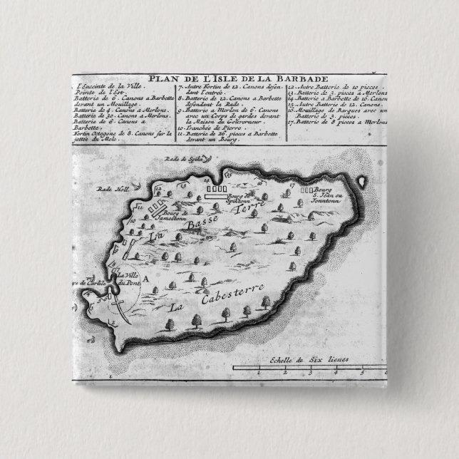 Map of Barbados 2 Inch Square Button (Front)