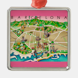  Map of Barcelona Spain Metal Ornament