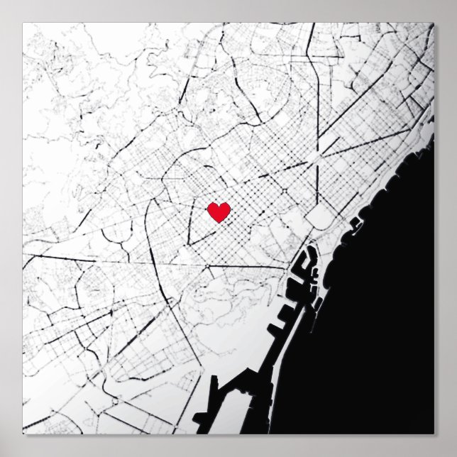 Map of Barcelona, Spain Modern Elegant Classy Gift Foil Prints (Front)