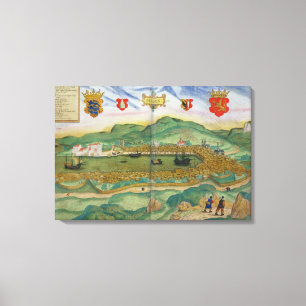Map of Bergen, from 'Civitates Orbis Terrarum' by Canvas Print