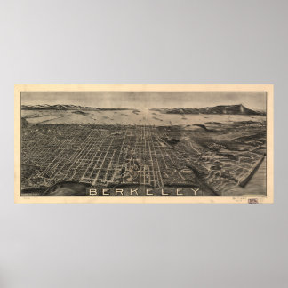 Map of Berkeley, Birds-Eye View, 1909 Poster