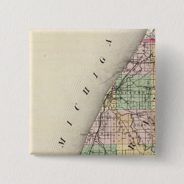 Map of Berrien County, Michigan 2 Inch Square Button (Front)