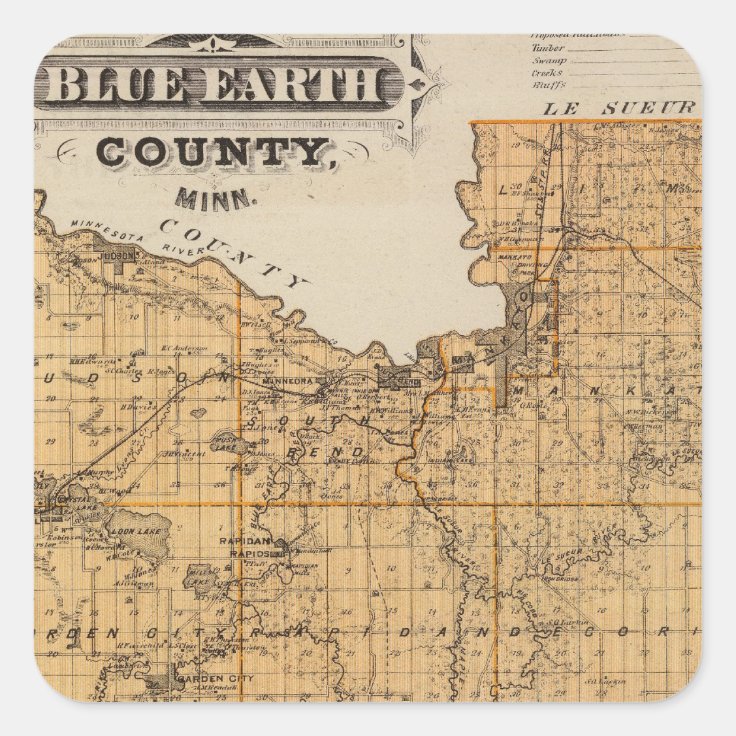 Map of Blue Earth County, Minnesota Square Sticker Zazzle