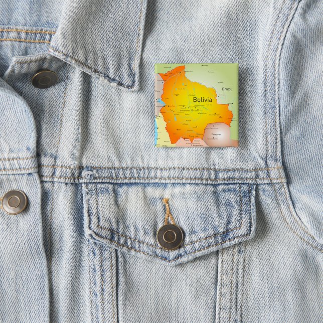 Map of Bolivia with Cities and Borders 2 Inch Square Button (Creator Uploaded)