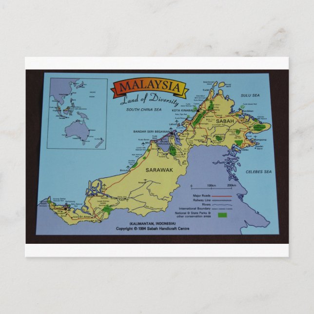 Map of Borneo, Malaysia Postcard (Front)