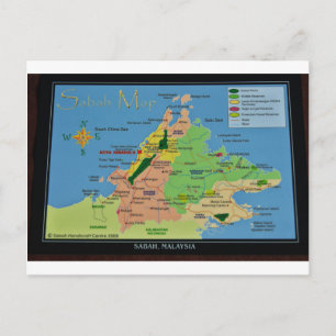 Map of Borneo, Malaysia Postcard