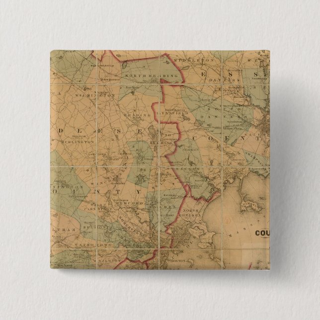 Map Of Boston 2 Inch Square Button (Front)